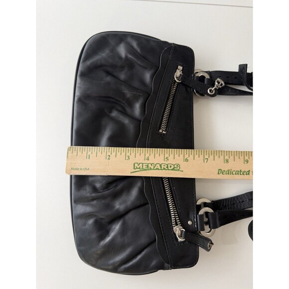 Charles David Black Leather Shoulder Bag scalloped multi zipper pouch y2k 90s - Picture 4 of 16